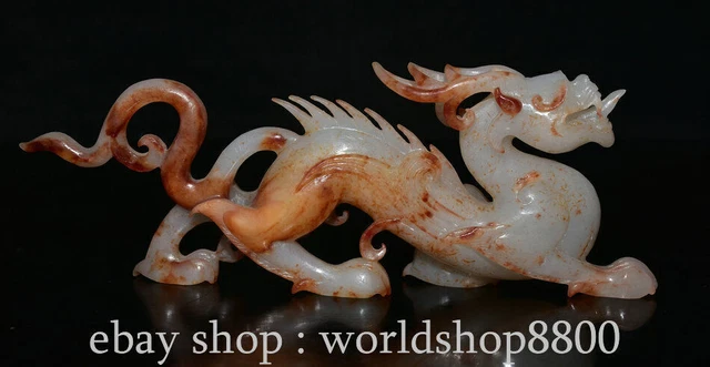10" Chinese Hetian Nephrite Jade Natural Dynasty Dragon Pixiu Beast Statue