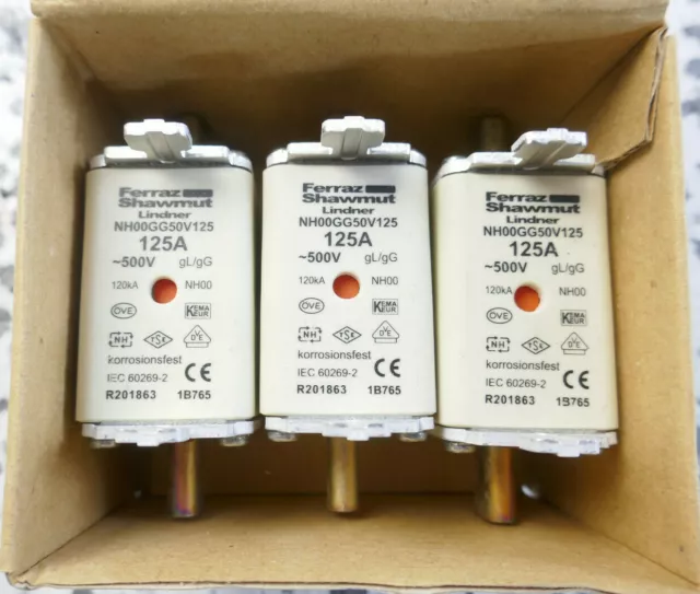 3x MERSEN NH00GG50V12 (~500V gL-gG 125A) LINDNER NH-SICHERUNGSEINSATZ - set of 3