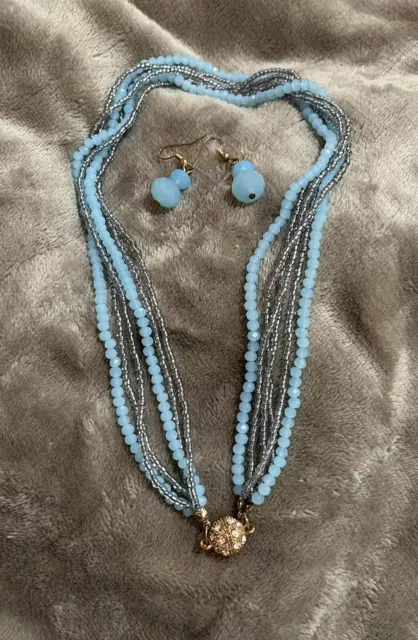 Multi Strand baby blue GemStone necklace Set. Gem Stones