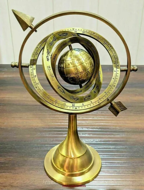 Antiguo globo armilar esfera flecha latón náutico marítimo grabado astrolabio