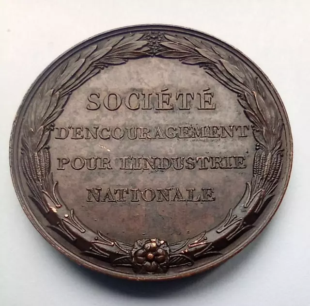 1827 French King Charles X Bronze Medal / Medaille Societe Encouragement 2