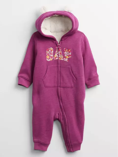 Baby GAP Logo Pramsuit Teddy Fleece Sherpa Warm Snowsuit Hooded Ears Furry NEW