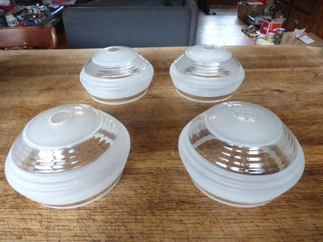 lot 4x abat-jour, globes pour lustre à 4 bras de lumière - verre dépoli vintage