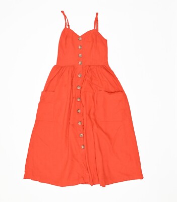 Urban Outfitters Cooperative Red Linen Button Pocket Midi Dress S Small