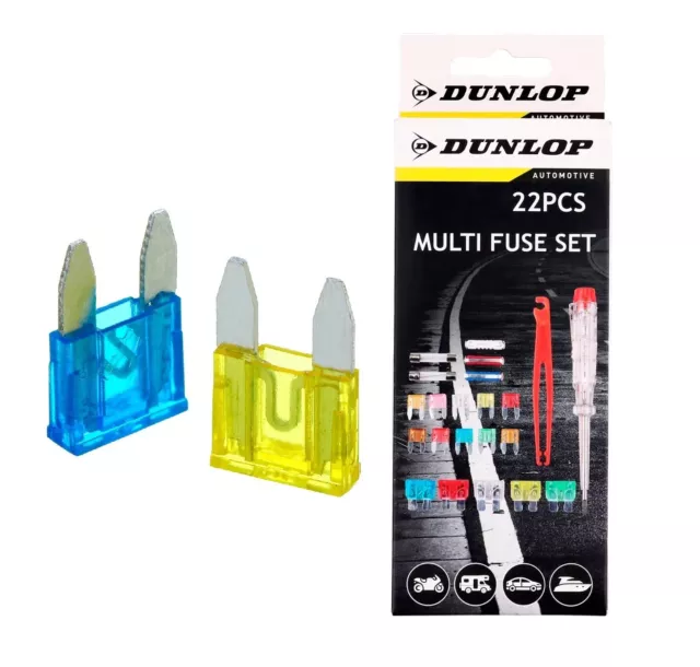 Kit Fusibles Dunlop 22 pièces de 4A à 30A + Tournevis Testeur Voiture Camion