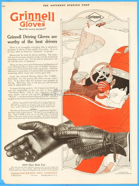 1919 Grinnell Driving Glove Ad Morrison Ricker Iowa Worthy of the Best Drivers
