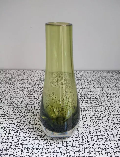 60s 70s Vintage Retro Caithness Stroma Green Clear Cased Art Glass Stem Bud Vase