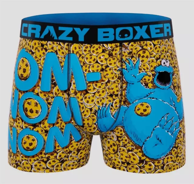 Sesame Street Men's Cookie Monster Crazy Face Boxer Brief Underwear 36-38  Blue