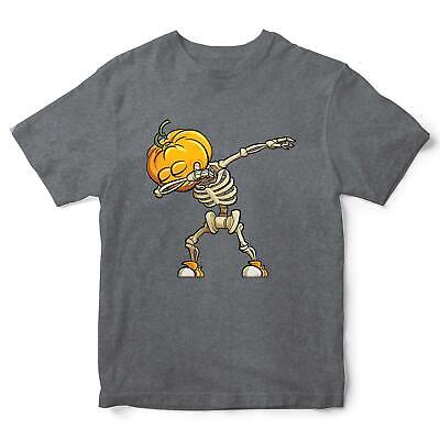 Dabbing Skeleton Pumpkin Head T Shirt Funny Parody Halloween Top Kids Gift Skull