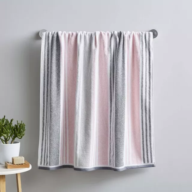 Bathroom Kelso Stripe 450 gsm Soft & Absorbent Cotton Bath Sheet Blush Pink