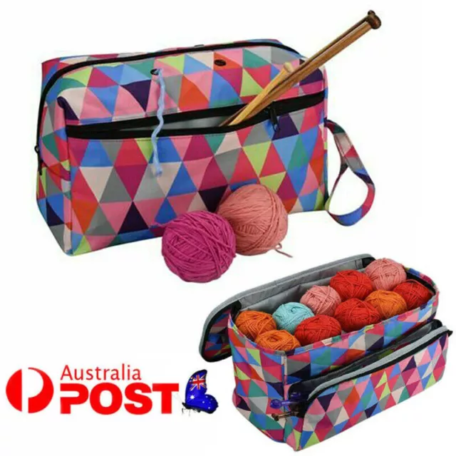 Portable Crochet Bag Small Zipper Closure with Handle Tote Gift Holder Case Yarn Flower, Size: 14cmx15cm