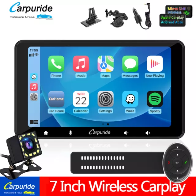 Carpuride 7" Tragbarer Apple Carplay Bildschirm Android Auto AirPlay Bluetooth