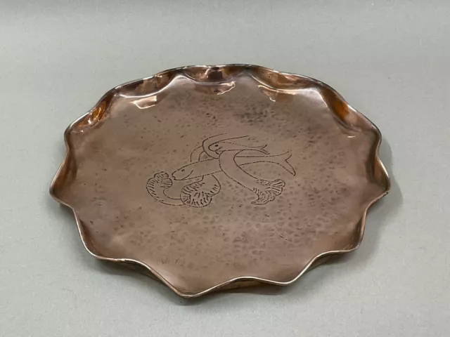 Antique Arts And Crafts Movement  Fish Newlyn Style Copper Charger/Tray C1910