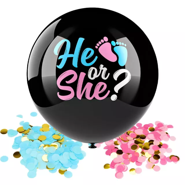 He or She Boy Girl Baby Gender Reveal Party Ballon Babyshower mit Konfetti Deko