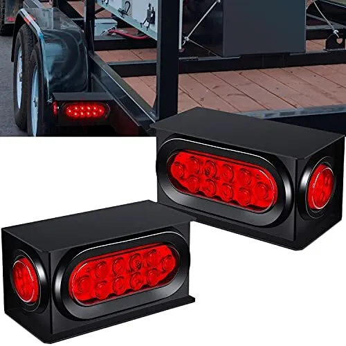 Trailer Lights Welded Mount Steel Boxes Kit w/6 inch LED Oval Tail Lights & 2