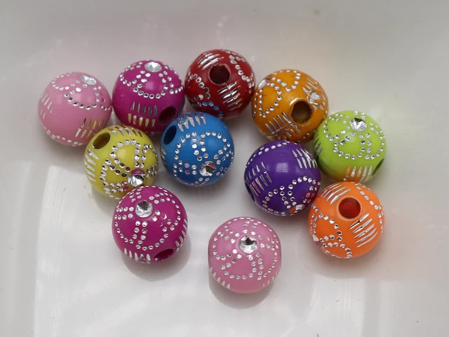 200 Mixed Colour Sparkling Silver Flower Pattern Acrylic Round Beads 8mm Spacer