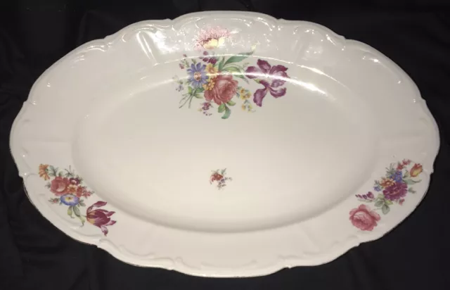 Beautiful 15” Vintage Bareuther Waldsassen Bavaria  Rose/Flowers oval tray plate