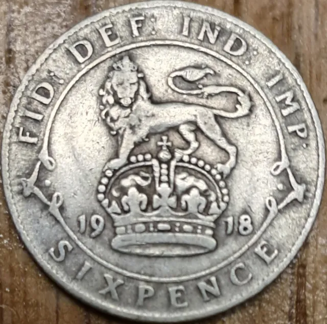 1918 King George V Sixpence 6d Tanner Great Condition 2.7g Sterling Silver