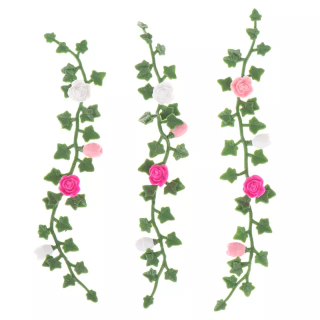 3 Stück Maßstab 1:12 Puppenhaus Miniatur Rosen Blumenranke Garten Dekor Zubehör