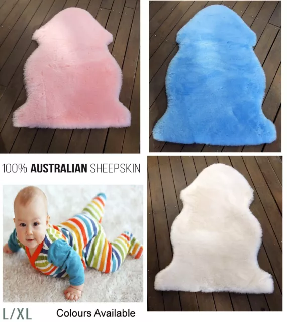 Baby Sheepskin Rug Floor Cot Bed Infant Lambskin Wool Pink Blue Natural Large XL