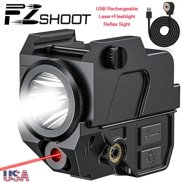Rechargeable Red Laser Dot Sight Tactical LED Flashlight Combo For Pistol Gun US