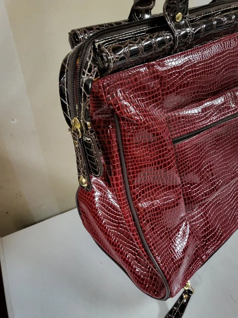 Samantha Brown Dowel Travel Bag Croc Embossed Red Brown Weekender Carry On 15