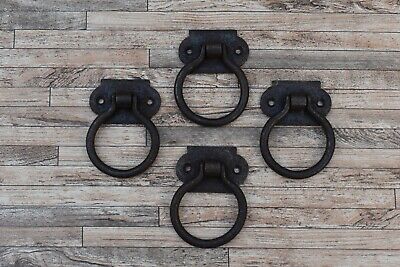 4pcs Vtg Iron Drawer Cabinet Cupboard Ring Pull Drop Back Plate Knobs Handles