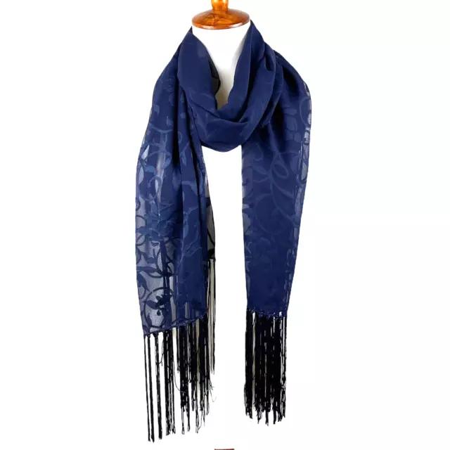 Collection XIIX Women’s Blue Scarf Shear Floral Fringed Design 21”x86”