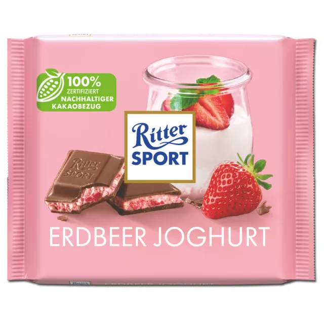 (12,90€/1kg) Ritter Sport Erdbeer-Joghurt, Schokolade, 100g Tafel