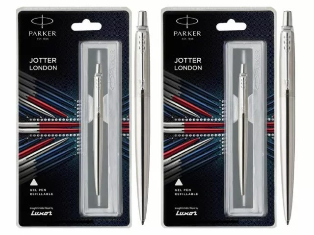 2 bolígrafos Parker Jotter London de acero inoxidable con adornos cromados,...