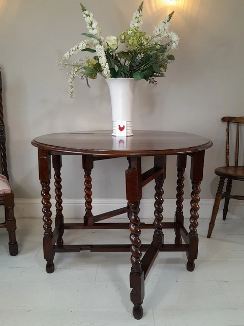 Antique 18th Century English Oak Drop Leaf Barley Twist Dining Table