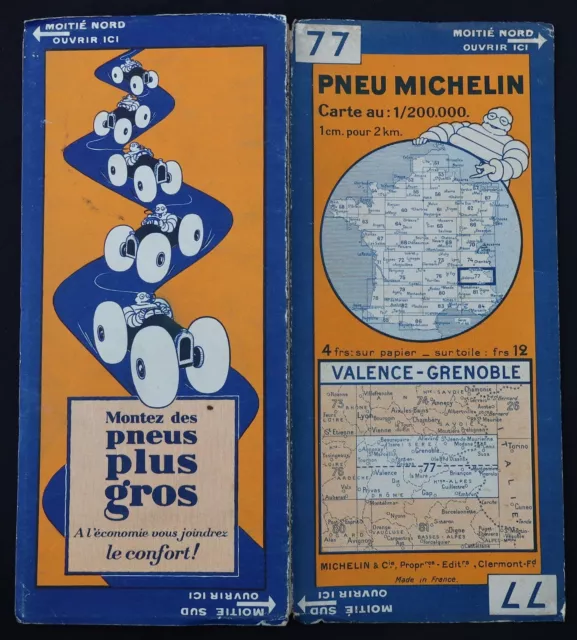 Carte MICHELIN old map 1929 n° 77 VALENCE GRENOBLE Guide Bibendum pneu tyre