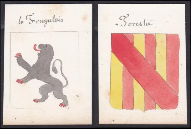 19. Sec. Frugulais Foresta Francia Stemma Nobile Cappotto Of Arms Acquerello