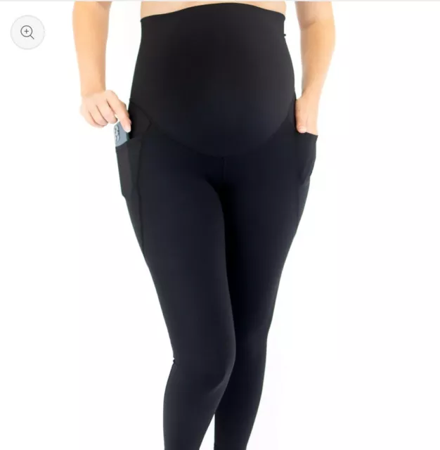 EMAMACO Maternity Leggings Black 3/4 Size S Pockets RRP $120 Like NEW