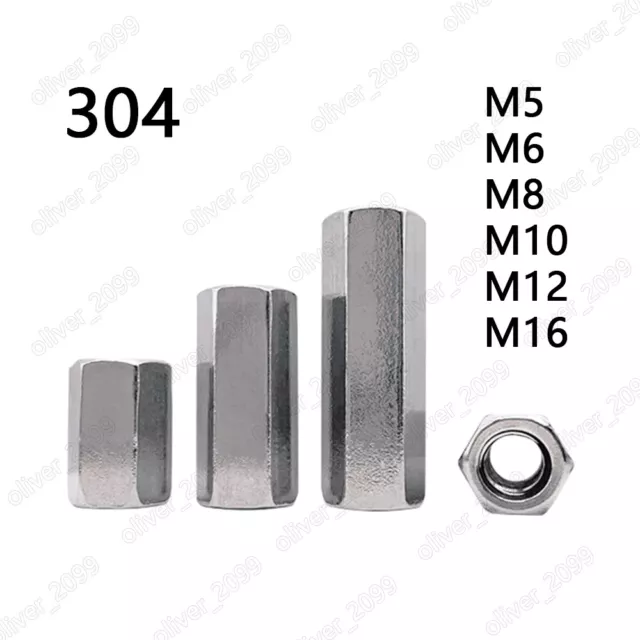 304 Stainless Steel Long Hex Coupling Nuts DIN6334 Standoff Spacer Pillar M5-M16
