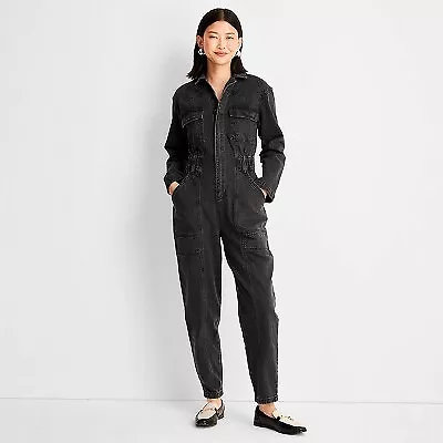 Women's Long Sleeve Denim Jumpsuit - Universal Thread Washed Black 8