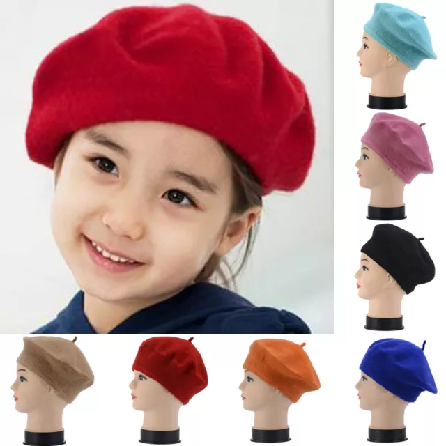 French Style Child Baby Kid Girls Wool Soft Winter Warm Plain Beret Beanie Hat