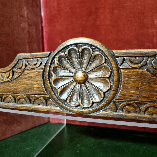 Rosette flower wood carving pediment 11" - Vintage french architectural salvage