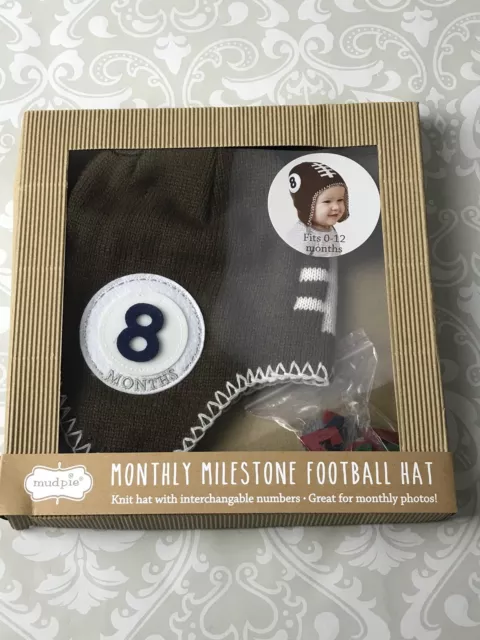 Chapeau tricoté football tarte à la boue bébé garçon étape mensuelle neuf dans sa boîte taille 0-12 mos