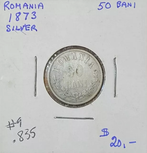 1873 Romania 50 Bani - .835 Silver coin - KM #9 - Romanian Coin