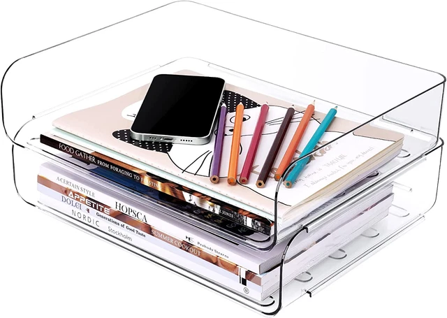 Clear Letter Rack DESK LETTER TRAY Set, A4 Size Clear PET Stackable Document Organizer ...