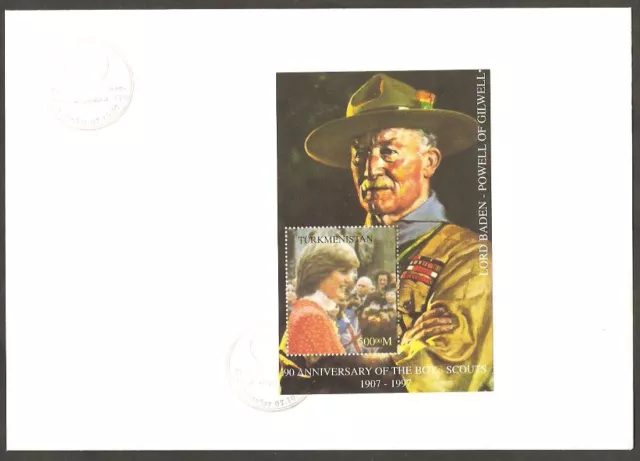 TURKMENISTAN 1997 BOY SCOUTS Baden Powell PRINCESS DIANA Perf SS FDC