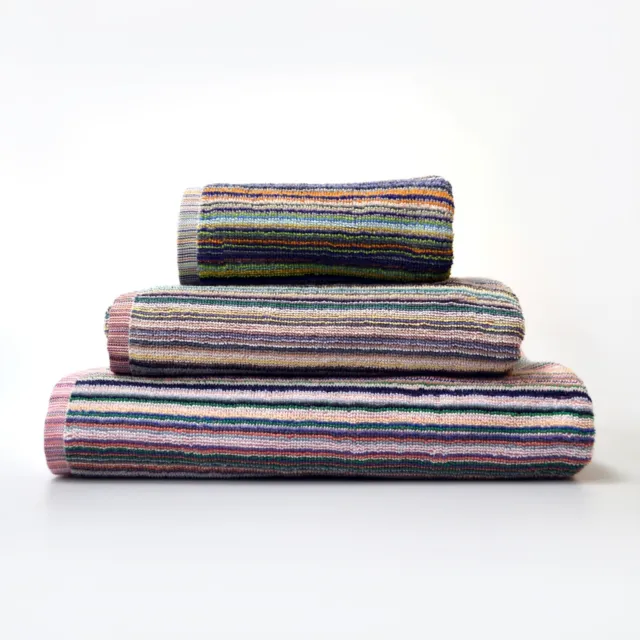 100% Recycled Cotton Towels Colourful Stripe Lightweight Remnant Eco Towel Set