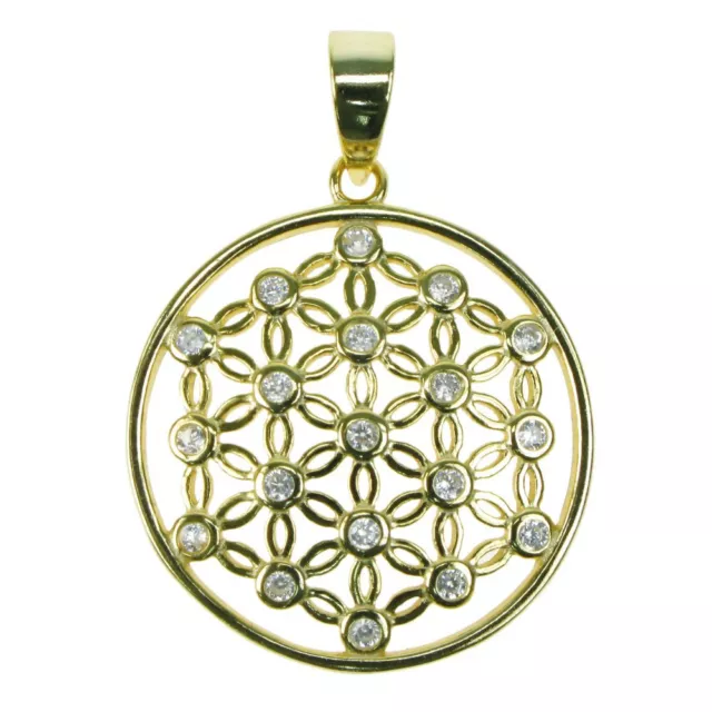 Flower Of Life & 18 Karat full Gold plate & Cubic Zircon Pendant Jewellery Gift