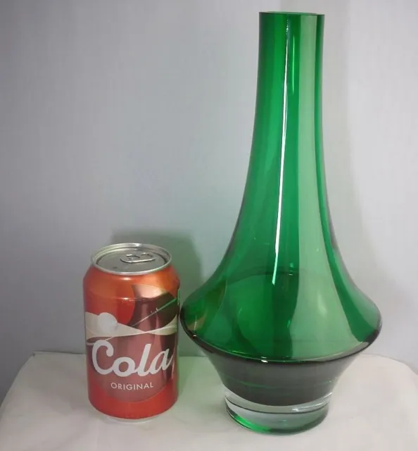 Vintage Mid Century Retro Finland Riihimaki Lasi Oy Green Glass Vase