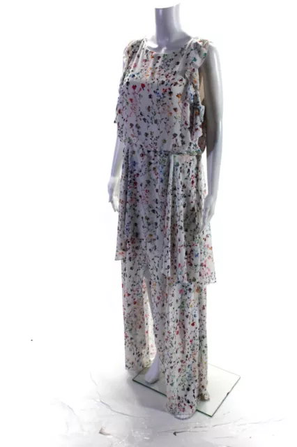 ML Monique Lhuillier Womens White Floral High Low Gown Size 14 12887195 2