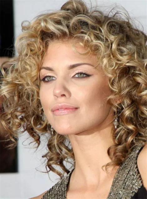 Golden Blond Layered Hairstyles Women's Natural Curly 100% Human Hair Wig 12Inch