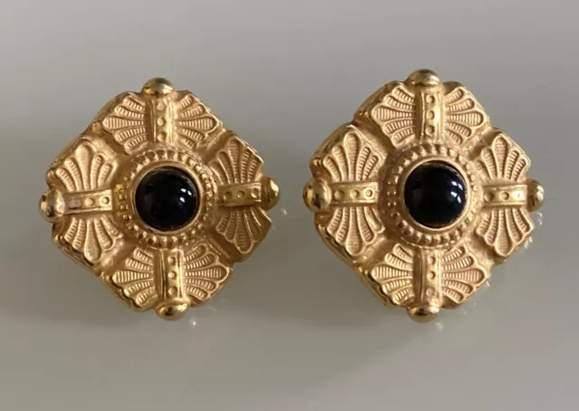Vintage Ben-Amun Pierced Earrings Gold Tone With Black Stone Vintage Ben-Amun Pierced Earrings Gold Tone With Black Stone