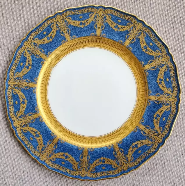 Royal Worcester Ovington's New York 10.5" Cabinet Plate Raised Gold Cobalt Blue