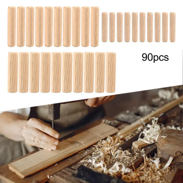 90x Wooden Dowel Pins Round Plugs for Furniture Woodworking Projects Drawer